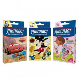Лейкопластырь бактерицидный Унипласт детский с героями Дисней набор 2 размера (1.9х7.2 см 12 шт + 1.6х5.7 см 8 шт) 20 шт.