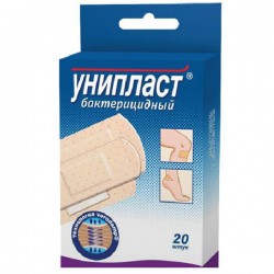 Лейкопластырь бактерицидный Унипласт Амортизирующий набор 3 размера (4 шт 1.9смх7.2см + 8 шт 2.5смх7.2см + 8 шт 3.8смх7.2см) 20 шт.