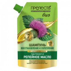 Шампунь Прелесть Био Восстановление и укрепление для поврежденных волос пантенол и репейное масло 500 мл