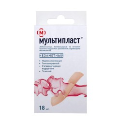 Лейкопластырь бактерицидный Мультипласт незаметный набор 3 размера (1.9х7.2 см - 8 шт + 2.5х7.2 см - 8 шт + 3.8х3.8 см - 2 шт) 18 шт.