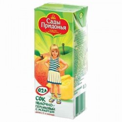 Сок для детей Сады Придонья яблоко персик с мякотью с 5 мес 200 мл